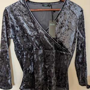 Ci Sono -L- Crushed Velvet Black gray bodysuit